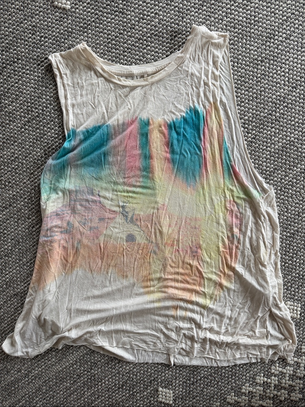 American Eagle Outfitters White Tie-Dye Muscle Tank with Blue and Pink Accents